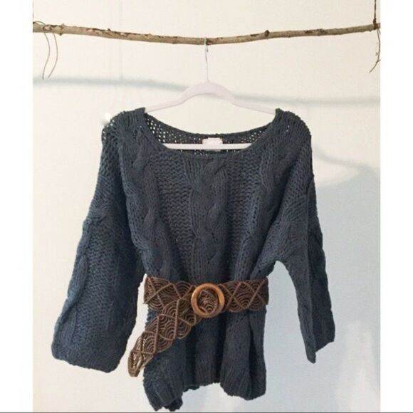 𝅺POL Soft Handmade Knit Sweater In Blue Grey - Picture 9 of 11